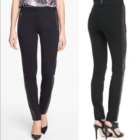 DVF Leather Side Stripe Ponte Zipper pants black Furstenberg 4 - Picture 1 of 8